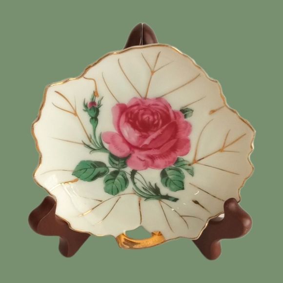 Vintage Viceroy China & Nasco Porcelain Leaf Shaped Trinket Dish Gold Tr… - Picture 4 of 8